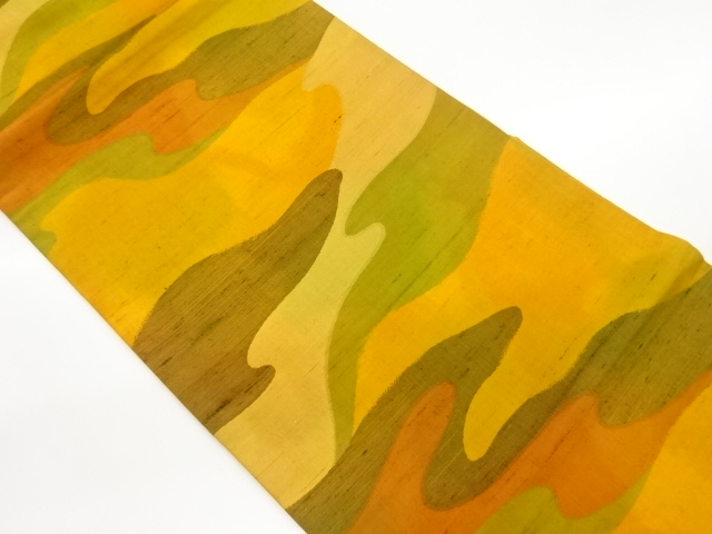 手織り紬抽象模様織出し開き名古屋帯（額縁仕立て）